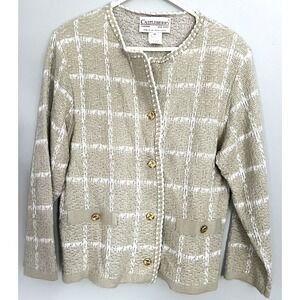 Vintage Castleberry Sweater Womens 14 Plaid Cardigan‎ Gold Button Up 90s USA